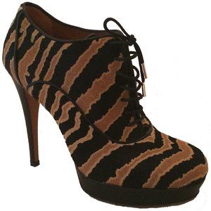 $995 NIB Gucci Pony Nappa Charlotte Caramel/Nero Animal Boots Booties Shoes